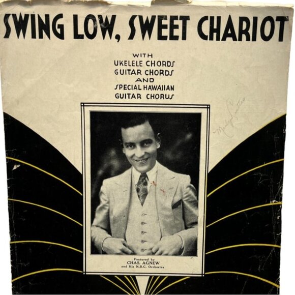Swing Low Sweet Chariot Vintage Piano Sheet Music Chas Agnew Ukelele Guitar 30s - Picture 6 of 6